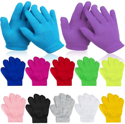 Coopay 12/24/48 Pairs Kid's Winter Warm Magic Gloves Children Stretchy Full Finger Knitted Gloves for Boys Girls Student (12, 12 Mixed Colors, 7-12 Years)