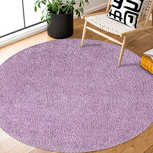 payé Teppich Rund Hochflor Shaggy - 80x80cm - Pastell Lila Einfarbig Uni Flauschig Modern Boho Wohnzimmer Schlafzimmer Deko Teppiche Weich Schlafzimmer