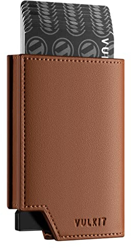 VULKIT Kreditkartenetui RFID Blockierendes Pop Up Kartenetui aus Leder für Männer und Frauen, mit Geldscheinfach und Magnetverschluss