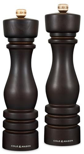 Cole & Mason H233020 London Salz und Pfeffermühle, 2er Set Manuell mit Einstellbar, Schokolade Holz, 22cm, Precision+ mit Keramikmahlwerk und Carbonmahlwerk, Gewürzmühle, Mühlen für Salz, Pfeffer