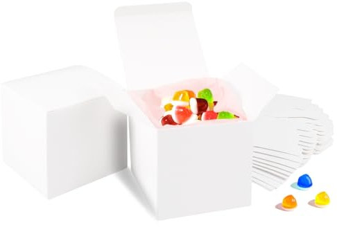50pc Geschenkbox Weiß, 8x8x8cm Kleine Pappschachteln mit Deckel, Einfache Montage Geschenkbox Quadratisch, Wiederverwendbar Geschenkboxen Kraftpapier Weiß für Geschenke, Hochzeit, Party, Weihnachten