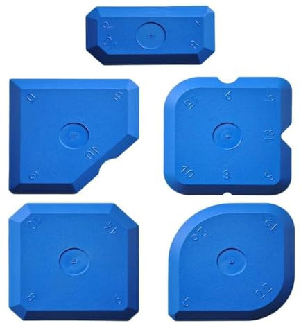 Set di 5 Strumenti per Calafataggio Blu, Kit di raschietto spatola per sigillante , Spatola per giunti per silicone e acrilico,per calafataggio raschietto per pavimenti raschietto in silicone spatola