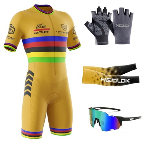 Conjunto de Traje de triatlón de Manga Corta para Hombre，Traje de Ciclismo Acolchado de una Pieza para，Traje de Ciclismo de Secado rápido MTB Mono Racing,Ciclismo, Carrera, natación. (TYP-7,S)