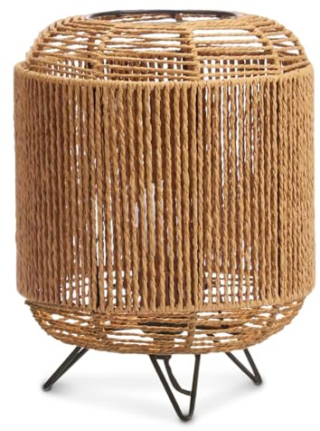 TIENDA EURASIA – Lámpara Sobre Mesa, Mimbre Natural y Metal Negro, Estilo Nórdico, con Portalámparas, E27 LED, para Dormitorio Mesita de Noche o Salón (Cilindro Tripode)