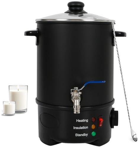 LIROPAU Wachsschmelzgerät für Kerzenherstellung, 6L elektrischer große Wachsschmelztopf Schnelles Erhitzen Antihaft kerzenwachs schmelztopf mit Heizkernauslauf und Temperaturregler-EU-Stecker