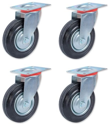 ACAN Tradineur - Pack de 4 ruedas giratorias para muebles, hierro y goma, incluyen placa de montaje, rueda de transporte para cargas pesadas, industrial, peso máx. 70 kg, Ø 100 mm