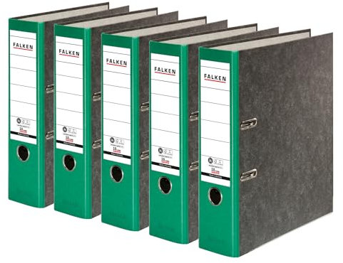 Original Falken 5er Pack Recycling-Ordner Wolkenmarmor. Made in Germany. 8 cm breit DIN A4 grüner Rücken Ringordner Aktenordner Briefordner Büroordner Pappordner CO2-Neutral Blauer Engel