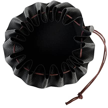 pistro 15'' Large Leather Drawstring Tinder Storage Pouch for Camping, Hiking, Survival Gear Organizer, Outdoor Utility Holder Bag - Black