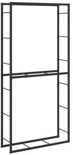 vidaXL Leñero de Acero Negro 100x40x60 cm, Soporte para leña, Estante para leña, Soporte para Troncos para Chimenea, Almacenamiento de leña