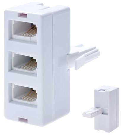 Qneneam BT Telephone Socket Line 3 Way Splitter, Cable UK Adapter Landline Port Converter Extender for FAX, Universal Female Jacks to BS6312 431A Male Plug, Modem, Corded & Cordless Phones White