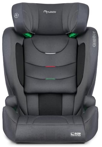 Nukido Kindersitz 15-36 kg Autositz Kinder Kinderautositz i-Size ISOFIX 4 Punkt Sicherheitsgurt 100 Bis 150 cm Einstellung Der Kopfstütze Abnehmbarer Bezug Waschbar 4 Bis 12 Jahre Grau