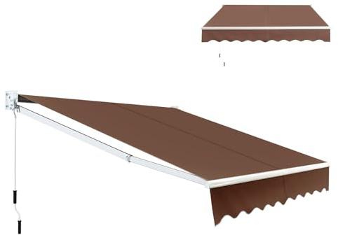 HOMASIS Toldo Manual Retráctil Plegable, Toldo Enrollable Exterior con Manivela de Metal, Protección UV, Impermeable, Ventana Puerta de Techo para Terraza, Jardín, Balcón (marrón, 245x200cm)