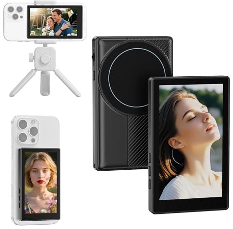 AMAZEAR Magnetischer Telefon Vlog Selfie Monitor Bildschirm mit Touchscreen-Steuerung, HD Wireless Bluetooth Remote, Rückkamera Monitor für Live Stream TikTok YouTube, Kompatibel mit iPhone & Android