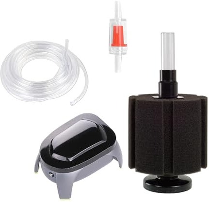 AIROX Aquarium Air Pump and Sponge Filter | Fish Tank Filter Set with Air Tube and Backflow Preventer | Powerful Aerator | Numerous Aquariums 100-200 Litres (Medium)