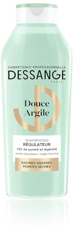 DESSANGE - Shampoing Régulateur Douce Argile - Formule Enrichie En Acide Salicylique & Argile Blanche - Purifie Les Racines & Adoucit Les Pointes - Racines Grasses & Pointes Sèches - 280ml