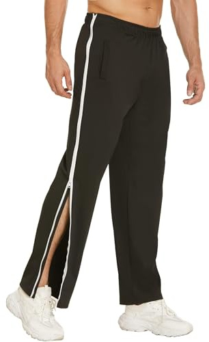 PINSPARK Reha - Pantaloni da allenamento da uomo con chiusura lampo su tutta la lunghezza, pantaloni da jogging, casual, sportivi, con tasca, nero/bianco, XL
