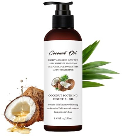 Kokosöl 250 ml, Coconut Oil für Haare Gesicht und Körper, Feuchtigkeitsspendendes und Beruhigendes Kokosöl Flüssig, Natürliches Kokosnuss körperöl, Coconut Ätherische Öle für Massage, Body Oil Pflege