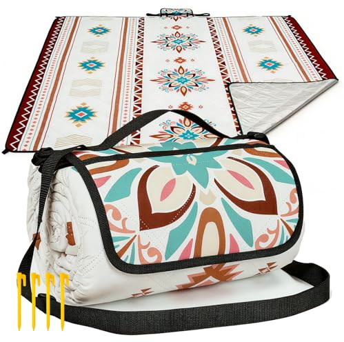 HAUSPROFI Picknickdecke Wasserdicht & Isoliert 200x200 cm Große Picknick Decke mit 3 Lagen Camping Decke Reißfest, 4 Heringe mit Tragegriff & Schultergurt Maschinenwaschbar für Strand, Park, Camping
