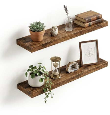 Relaxdays vägghylla 2-pack, svävande hylla för ramar & dekoration, brun | HBT: 4x80x20 cm, Industrial, bildlist för vägg