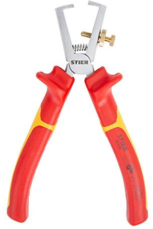 STIER Abisolierzange, 160 mm, VDE-geprüft, 2-Komponenten-Sicherheitshüllen, Elektronikzange, Abisolierwerkzeug, 2-Komponenten-Sicherheitshüllen aus Werkzeugstahl