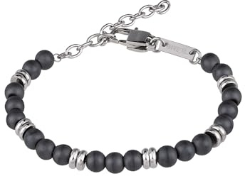 Breil, Collezione Artha, Bracciale Uomo, in Acciaio IP Gun ed Ematite, Riequilibra le Energie, Stimola la Concentrazione, Pratica Chiusura a Moschettone, Lunghezza Regolabile 17-22 cm, Color Grigio