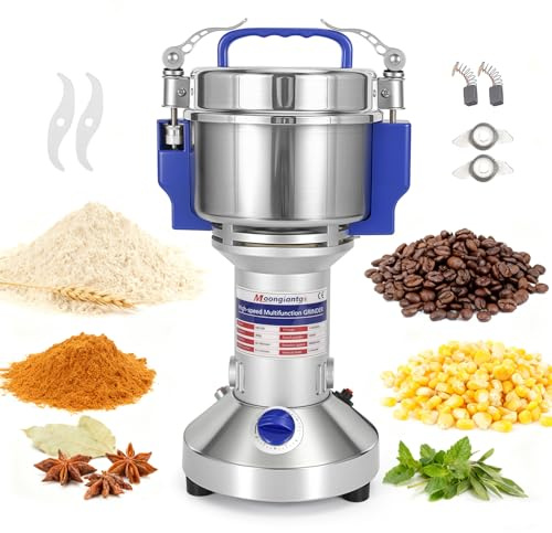 Moongiantgo 500g Grain Mill Grinder Electric High Speed Spice Grinder Flour Mill Stainless Steel Dry Pulverizer for Cereal Grains Spices Herbs Coffee Wheat Corn (500g Upright)