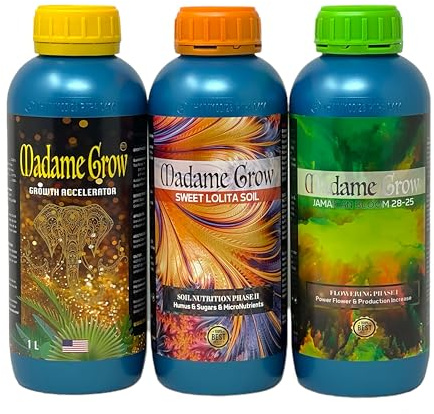 MADAME GROW fertilizante 420 plantas verdes - abono plantas verdes -abono liquido para plantas -fertilizantecrecimiento universal-fertilizante floracion para plantas -frutos aromáticos(KIT BASIC 3x1L)