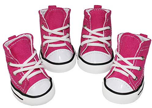 BESUNTEK Pet Dog Shoes, Puppy Canvas Sport Shoes Sneaker Boots, Non Slip Causal Shoes Dog & Cat Paw Protective Cover for Outdoor Walking, Sports and Hot Pavement, 4pcs