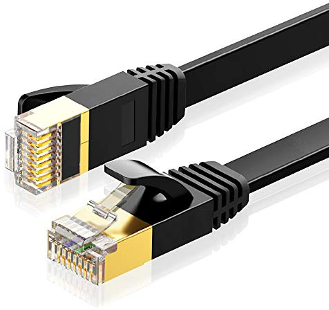 Eono Cable de Red Cat 7, Cable Ethernet Network LAN 10Gigabit 600MHz SFTP con Conector RJ45 Oro LAN Compatible con PS5, Xbox, PC, TV, Router, Switch, Cat 6 (Flat Black, 1M/3FT)