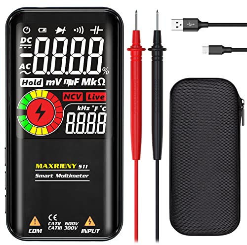 MAXRIENY Rechargeable Digital Multimeter Color LCD 9999 Counts Auto Range Pocket Smart Voltmeter Capacitance Ohm Hz Continuity Diode Duty Cycle V-Alert Live Check Voltage Tester