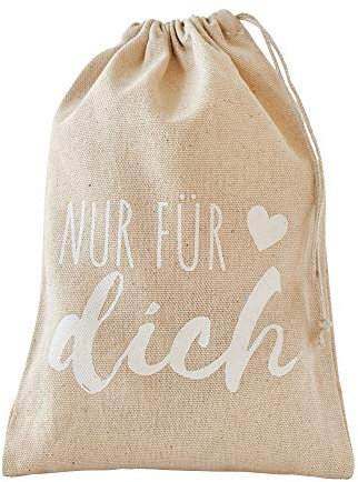 | 3 Geschenkbeutel in Leinen-Optik - Nur für dich - 15x10 cm, Baumwollbeutel, Stoffbeutel, natürliche Geschenkverpackung, Geburtstag, Muttertag, Hochzeit, Feste, Danke sagen