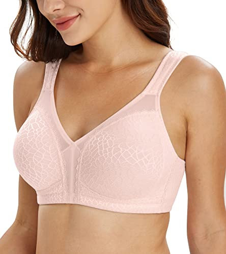 Lemorosy Full Coverage Non Padded Wireless Minimizer Bra Women's Plus Size Underwear Comfort and Double Support for Large Bust(Pink,44D)