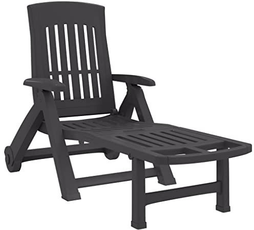 vidaXL Chaise Longue Pliable avec Roues, Fauteuil avec Dossier Réglable, Bain de Soleil, Lit de Bronzage, Transat de Jardin Terrasse, Anthracite PP