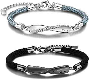 RolaOnly Bracelets couple personnalisés avec gravure Noms Bracelet couple Amoureux pour 2 bracelets de partenaire assortis à l'infini Cadeaux pour petit ami petite amie Saint Valentin (Style 1)