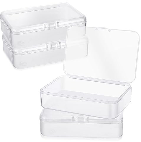 WLLHYF 4Pack Small Plastic Storage Containers with Hinged Lids, Rectangle Clear Plastic Storage Containers Box for Beads Jewelry and Crafts Items (3.6 x 2.4 x 1 Inch)