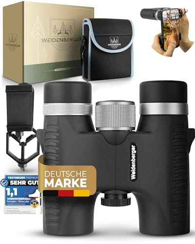 Weidenberger Fernglas 10x26, [TESTSIEGER] Magnesium mit Nitrogenfüllung und wasserdicht, Fernglas für Erwachsene, BAK4 HD Prisma + FMC Objektiv, auch Brillenträger geeignet (Schwarz, 10x26)