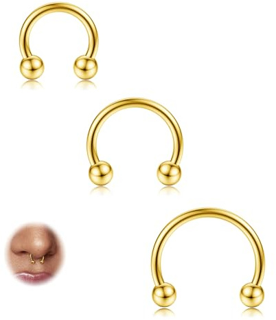 Diamday G23 Titan Anneau de Septum 16G Piercing Nez en Fer à Cheval pour Oreille Hélix Cartilage Sourcil Tragus Lèvres Daith Mamelon Bijoux de Piercing 8 à 12 mm