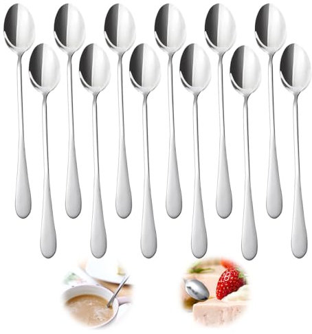 12 Pezzi Cucchiaini da Caffè Manico Lungo, Cucchiai da Latte Macchiato Cucchiaini Lunghi in Acciaio Inox, Cucchiaini Cucchiaini da Dolce Cucchiaio Cocktail per Caffè Freddo, Tè Freddo, Frappè, Gelato