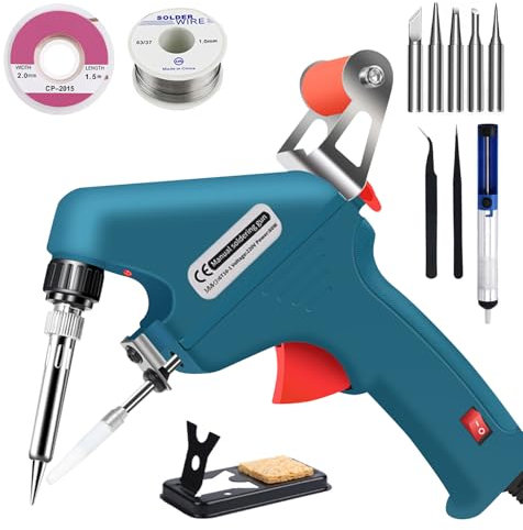 Kit de fer à souder électronique automatique 60 W avec pompe à dessouder, pince à épiler, pistolet à souder portable pour bijoux, bricolage, réparation de circuits imprimés (bleu)