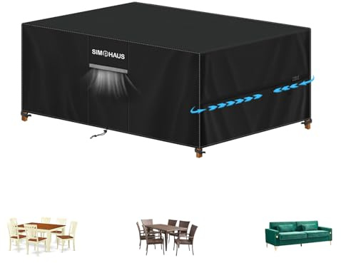 SIMPHAUS Överdrag för trädgårdsmöbler – vattentät skyddshuva för trädgårdsbord, trädgårdsset-överdrag med ventilationsöppningar, 420D Oxford, UV-beständigt, vindtätt, trädgårdsbordsskydd/överdrag för