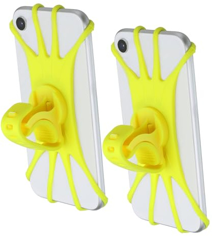 PATIKIL 2 st cykeltelefonfäste, 360° rotation silikon motorcykeltelefonhållare för 7,6 cm - 16,5 cm telefoner justerbart telefonfäste för motorcykel cykel elektrisk skoter, gul