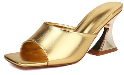 Feinlina Donna Sexy Chiaro Kitten Tacchi Sandali Trasparente Quadrato Aperto Punta Slipper Vestito Scarpe, gold, 42 EU