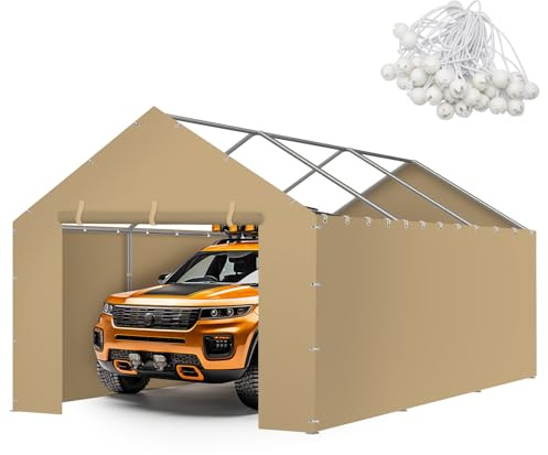 Carport Canopy Tent Sidewalls for 10x20x8.6FT Car Garage with Ball Bungees, Heavy Duty Portable Shelter Logic Replacement Covers (Frame is not Included) (Khaki)