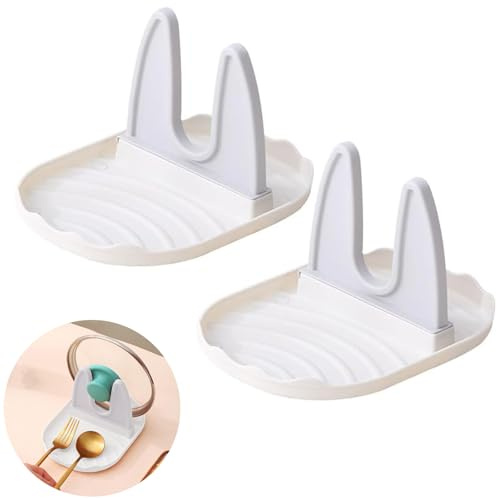 Kisstta 2 Stück Topfdeckelhalter, Robustem PP Löffelablage, Abnehmbare Kochlöffelhalter, Waschbare Deckelhalter Küche, Kochlöffelablage, Topfdeckel Organizer, Ideal für Küchenutensilien