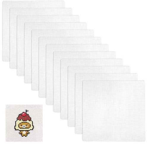 Foonary 12 pezzi tessuto bianco punto croce 11CT 20 x 20 cm, tessuto di cotone di poliestere ispessito per ricamo, azoto, materiale di base fai da te per ricamo a mano, pratico per progetti creativi