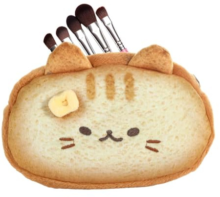 Plush Pencil Pouch - Cartoon Kitty Toast Design Soft Storage Organizer