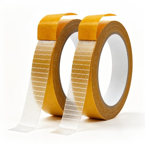 CDQZAIKEJI 2pcs Nastro Biadesivo per Tessuti 2 cm x 10 m, 2 Pezzi Nastro Adesivo Doppio per Stoffa, Nastro Orlo Autoadesivo per Tende, Pantaloni, Vestiti, Tessuti e Tappeti