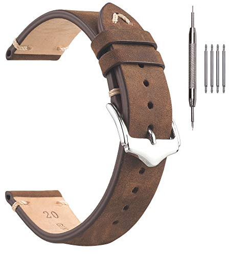 EACHE 20mm Brown Leather Watch Straps,Crazy Horse Leather Watch Bands 20mm Vintage Watch Straps Crazy Horse Brown