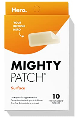 Mighty Patch Surface Large Pimple Patches for Face, Acne Spot Patch for Cheek, Forehead, and Chin, Pimple Stickers, Hydrocolloid Covers, Vegan-friendly, from Hero Cosmetics, 10 Count
