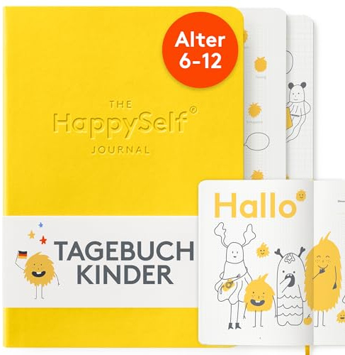 HappySelf Il Diario - il Premiato Diario Quotidiano per Ragazzi Dai 6 ai 12 Anni per Promuovere la Felicità, Sviluppare Abitudini Positive [Edizione in Lingua Tedesca] (Giallo)